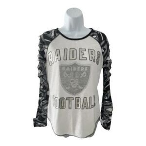Women Oakland Las Vegas Riders Football T-Shirt Size S Long-Cut Out Sleeve Black